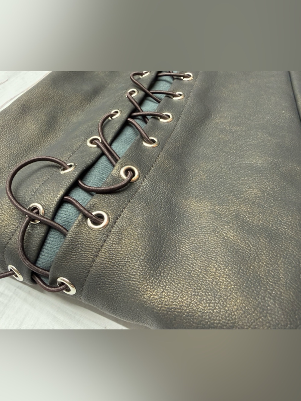 White Fox Lace-Up Faux Leather Flare Chocolate XS Y2K Moto grunge Y2K trouser - Picture 12 of 13